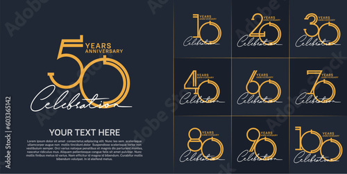 set of anniversary logotype yellow color and white handwriting for special celebration event