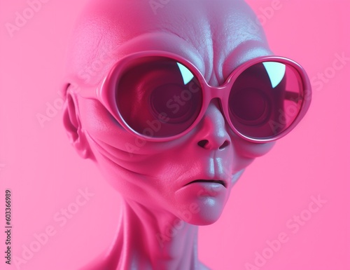 beautiful science illustration fantasy alien art portrait fiction pink person face. Generative AI.