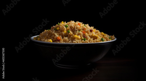 bowl of fried rice isolated on dark background. generative ai