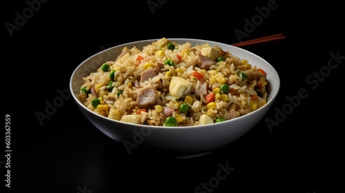 bowl of fried rice isolated on dark background. generative ai