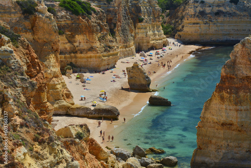 Praia da Marinha beach and cliffs in Algarve, Portugal.