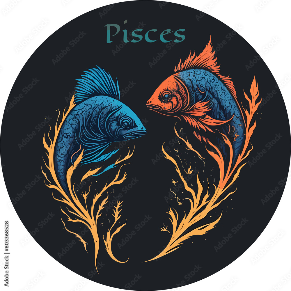Pisces zodiac sign art paint illustration (Generative AI)