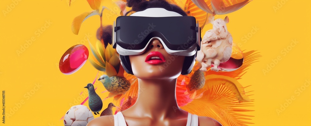glasses woman vr abstract virtual digital reality technology tech travel future. Generative AI.