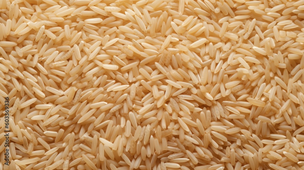 Top view of white rice seed texture background. Organic, natural long rice grain, food for healthy. Generative AI.