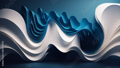 White and blue decorative panel background with wavy Bright tones for your presentation. AI generative. 