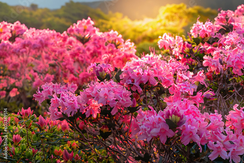 Beautiful Full Bloom Colorful Indian Azaleas Rhododendron Simsii Flowers In Springtime 