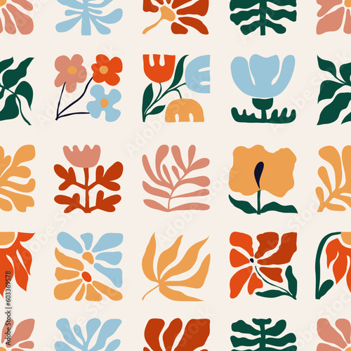 Unusual abstract seamless pattern in modernist style. Set of square tiles inspired by impressionism