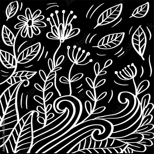 Doodle floral hand drawing illustration.