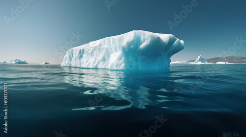 Beautiful big white iceberg underwater. Global warming and melting glaciers, concept. Hidden Danger And Global Warming, Generative AI
