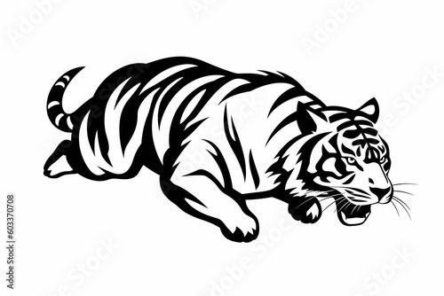 Jumping tiger on white, tiger attack