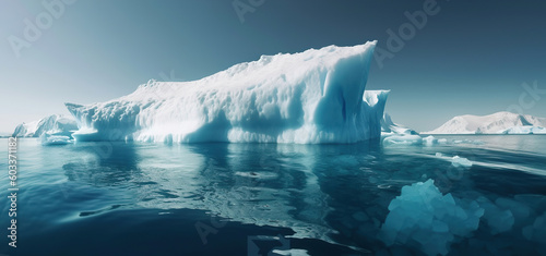 Iceberg in the ocean with a view under water. Crystal clear water. Hidden Danger And Global Warming, Generative AI © Lifia
