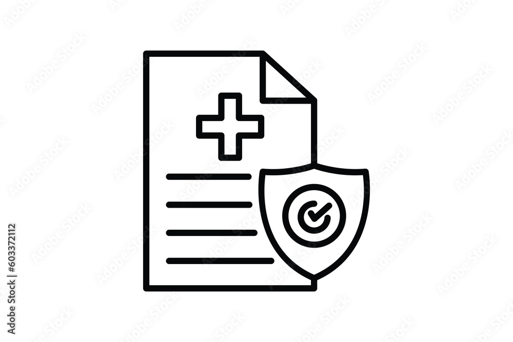 Medical insurance icon. shield icon with document. icon related to health insurance. Line icon style design. Simple vector design editable Medical insurance icon. shield icon with document. icon related to health insurance. Line icon style design. Simple vector design editable