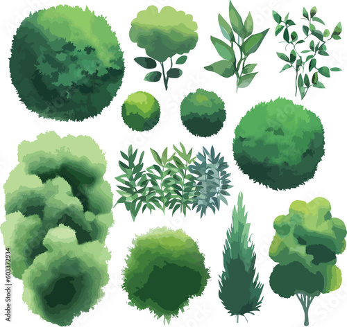 Amazing trees bushes shrubs top view vector