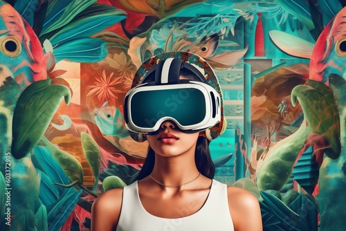 future woman reality virtual creative vr travel abstract glasses technology digital. Generative AI.