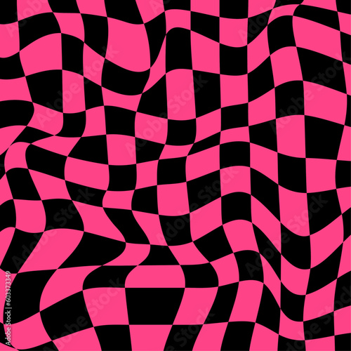 Glamour pink trendy y2k background. Checkered chessboard wavy mesh black and pink 00s aesthetic