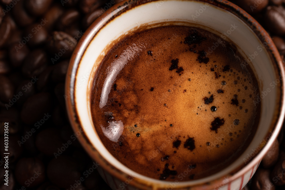 Macro shot of espresso coffee with decoration Macro shot of espresso coffee with decoration