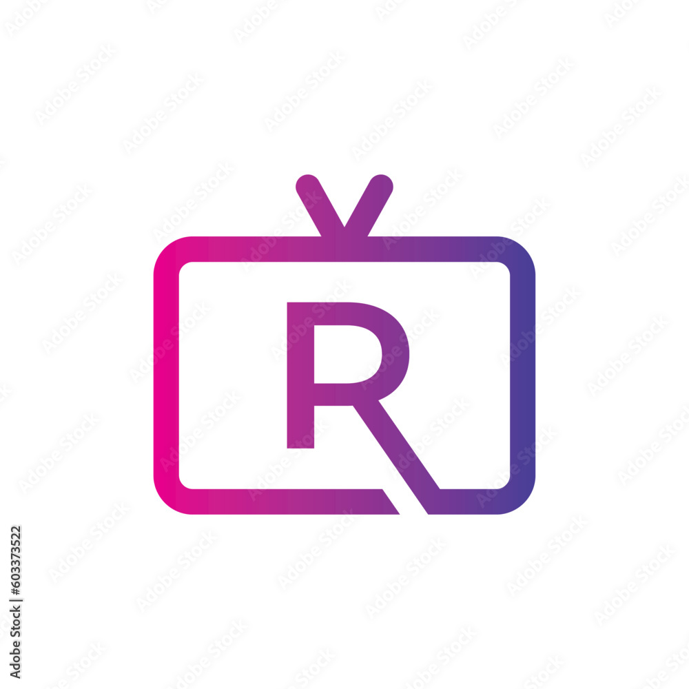 R letter channel television logo design