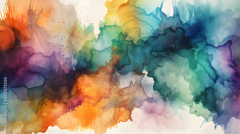 Fototapeta premium An abstract and vibrant watercolor background with bold strokes in rich hues that blend seamlessly to create a dynamic and eye-catching design element for graphic projects
