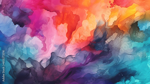 An abstract and vibrant watercolor background with bold strokes in rich hues that blend seamlessly to create a dynamic and eye-catching design element for graphic projects