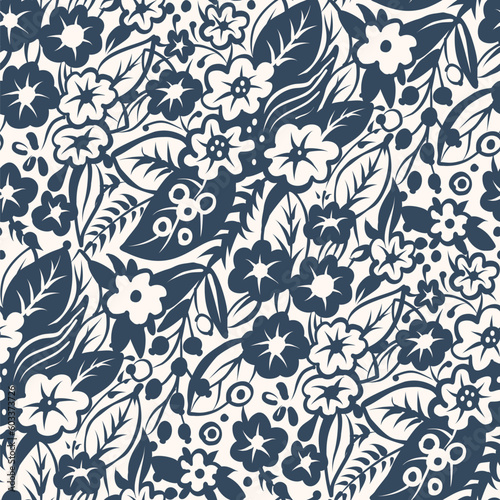 Black and white seamless pattern with flowers. Vector illustration