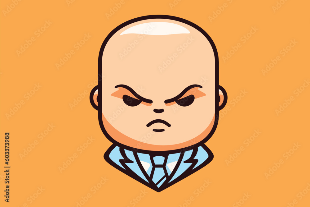 Angry bald man icon. Vector illustration in flat cartoon style.