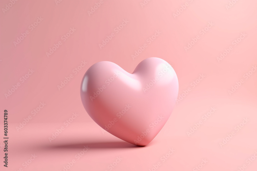 Simple 3D heart on pink background. Generative AI illustration