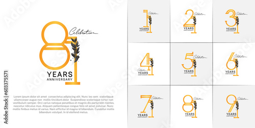 set of anniversary logotype golden color with black leaf for special celebration event