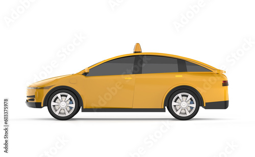 Fototapeta Naklejka Na Ścianę i Meble -  Yellow ev taxi or electric vehicle on white background