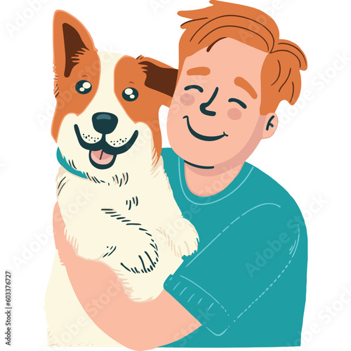 man with cute puppy