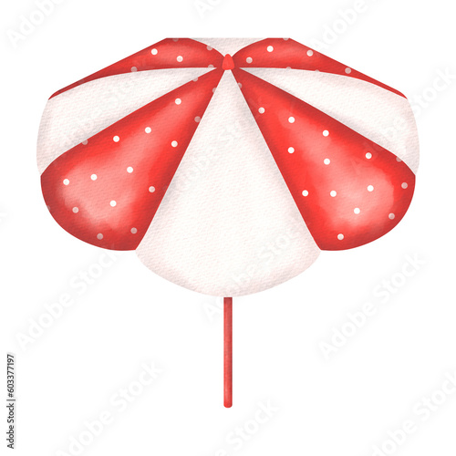 Red beach umbrella Watercolor . 