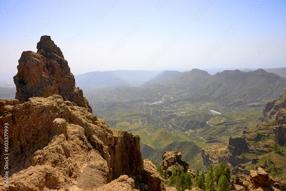 Panoramic view from the Pico de los Pozos de las Nieves. View of the city of San Bartolomé de Tirajana, in the island of Gran Canaria.