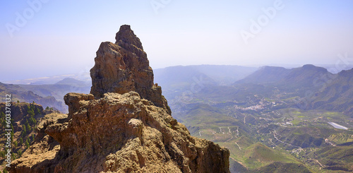 Panoramic view from the Pico de los Pozos de las Nieves. View of the city of San Bartolomé de Tirajana, in the island of Gran Canaria.