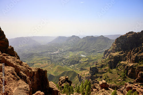 Panoramic view from the Pico de los Pozos de las Nieves. View of the city of San Bartolomé de Tirajana, in the island of Gran Canaria. photo