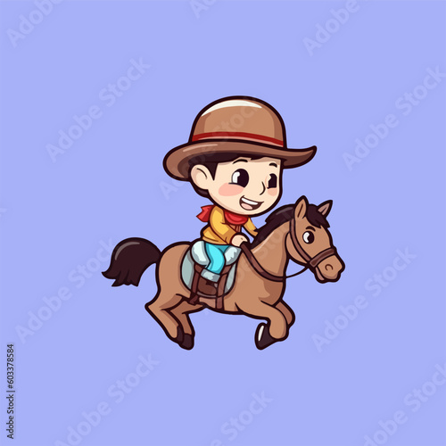 Flat Style Illustration  Child Jockey on Horseback in a Horse Racing Event