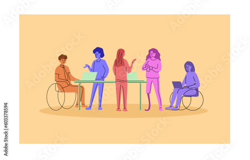The concept of adaptation of people with disabilities. Inclusive workplace, diverse business.