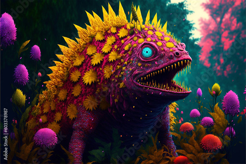 Creative world of new creatures, animals, fantasy land, magical anatomy, colorful universe, door of dreams, Generative AI