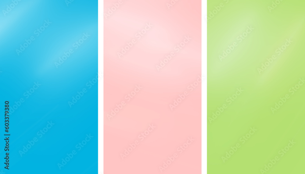 Beautiful spring background for stories, set of 3 vertical images. Green, blue, pink gradient backgrounds.