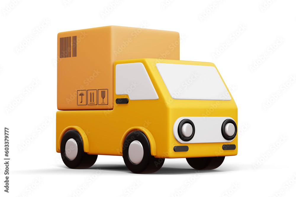 Delivery car with parcel box, transport vehicle, 3d rendering