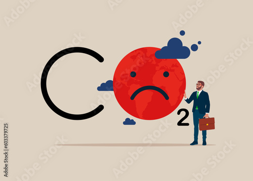 Earth globe suffering under climate change or Global Warming - CO2 - Flat vector illustration.