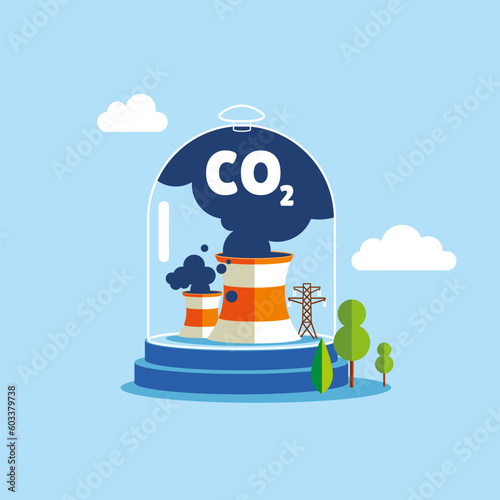 Net CO2 footprint neutralize development. Carbon technology research. Modern vector illustration in flat style