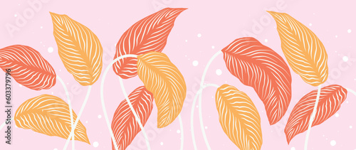 Summer tropical vector background. Palm leaves, branches on a pink background. Botanical fashion design for wall prints, home decor, cover, floral wall art, wallpaper.