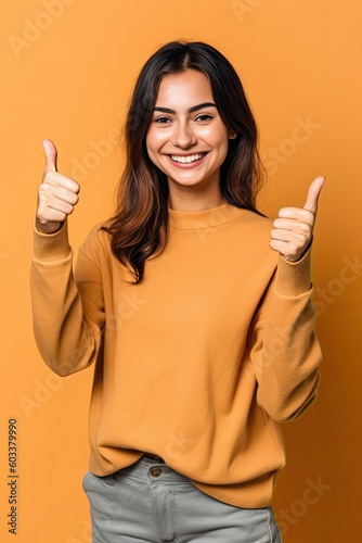 woman showing thumbs up. Generative AI