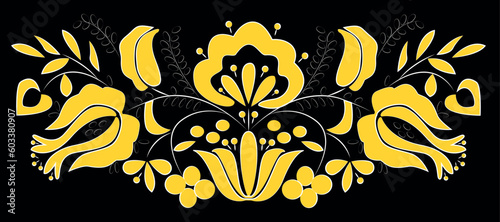 Vászonkép Crimean Tatar ornament, oriental ornament, gold ornament on a black background
