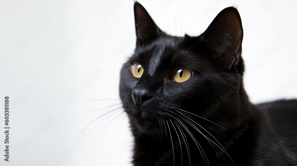  a close up of a black cat with a white background.  generative ai