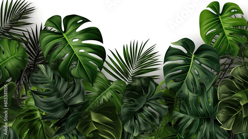 Tropical Paradise  Monstera Deliciosa Leaves on White Background