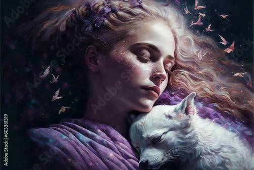 Magicland of dreams, wonderful creatures, fantasy valley of colorful ideas, sleeping beauty, double-side of world, amazing mind, Generative AI