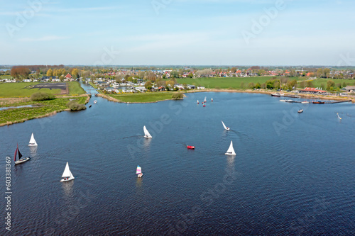 Aerial from sailing in Friesland on the Sneeker lake in the Netherlands photo