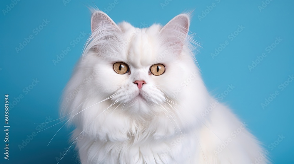  a white cat with brown eyes and long whiskers.  generative ai