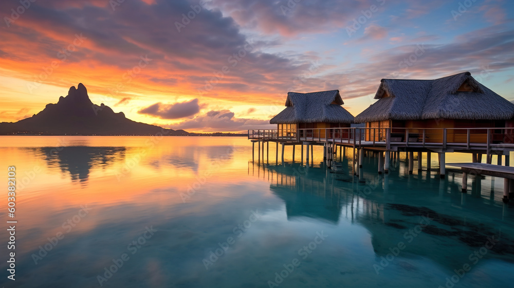 A tranquil evening in paradise, with the sun setting over a beach of turquoise waters and lush palm trees casting reflections on the horizon. A tranquil evening in paradise, with the sun setting over a beach of turquoise waters and lush palm trees casting reflections on the horizon.
