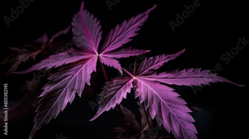  a close up of a purple leaf on a black background. generative ai